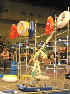 Team “Crescent Robotics” maneuvers its robot during competition